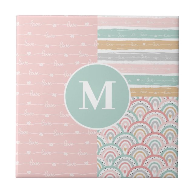 Azulejo Monograma - Cubierta cerámica del arco iris del co (Frente)