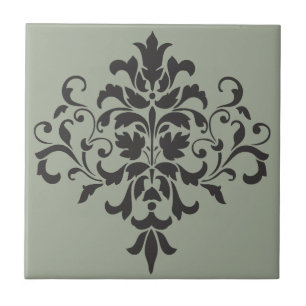 Azulejo Monograma Damask en gris elegante y negro