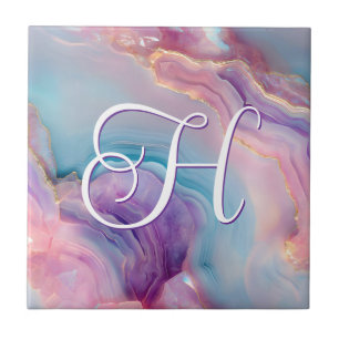Azulejo Monograma de Ágata Rosa Azul Púrpura Pastel