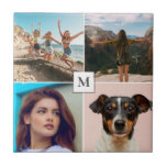 Azulejo Monograma de Collage de fotos familiar<br><div class="desc">Hermoso mosaico de fotos personalizados para tu casa con cuatro de tus fotos familiares y monograma favoritos.</div>