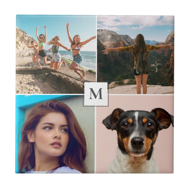 Azulejo Monograma de Collage de fotos familiar  (Frente)