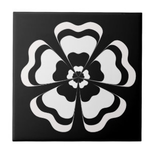 Azulejo Monograma de Flor en Forma Negra y Blanca