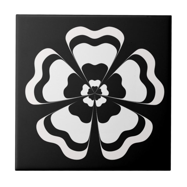 Azulejo Monograma de Flor en Forma Negra y Blanca (Frente)