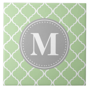 Azulejo Monograma de gris de cuero marrón verde de menta m
