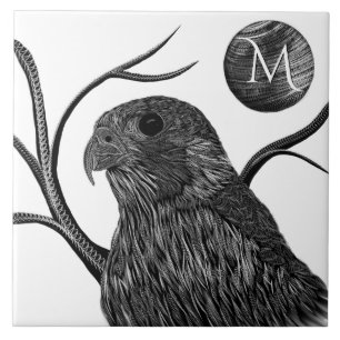 Azulejo Monograma de la luna llena del halcón