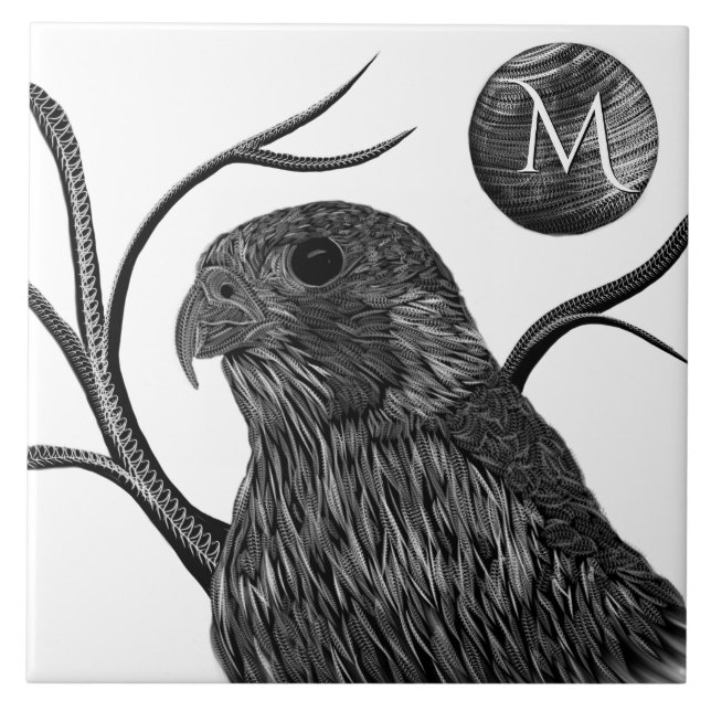 Azulejo Monograma de la luna llena del halcón (Frente)