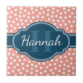 Azulejo Monograma de la Marina de Patrón Blanco Rosa