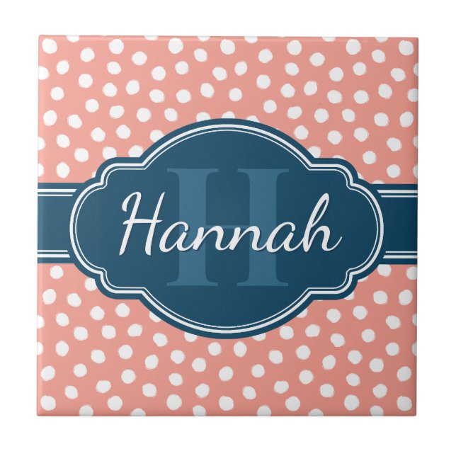 Azulejo Monograma de la Marina de Patrón Blanco Rosa (Frente)