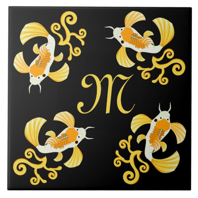 Azulejo Monograma de la mariposa dorada Koi (Frente)