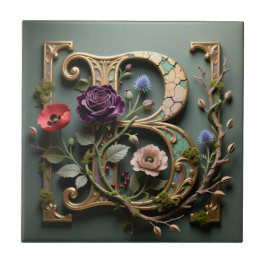 Azulejo Monograma de letra B en oro teal victoriano
