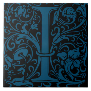 Azulejo Monograma de letra I de arte nuevo de William Morr