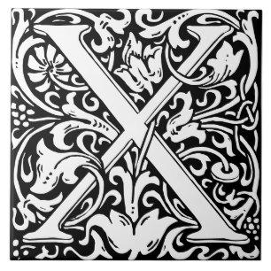 Azulejo Monograma de letra X Art Nouveau de William Morris