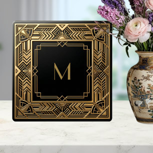 Azulejo Monograma de lujo personalizado negro Art Deco dor