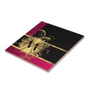 Azulejo Monograma de oro magenta y negro
