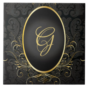 Azulejo Monograma de oro negro Estilo real clásico Tile