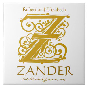 Azulejo Monograma de oro Z en blanco - Boda de nombres