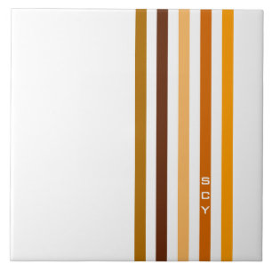 Azulejo Monograma de rayas verticales naranja marrón claro