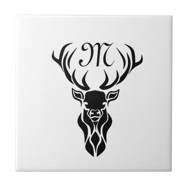 Azulejo Monograma de silueta tribal de estaño negro (Frente)