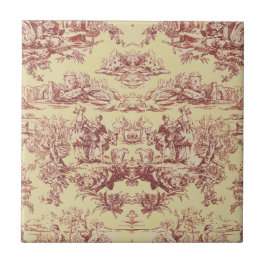 Azulejo Monograma de tela roja de jouy amarilla de lago vi