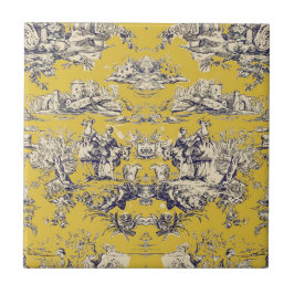 Azulejo Monograma de toile amarillo de jouy de laca floral