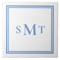 Monograma de tres letras azul y blanco