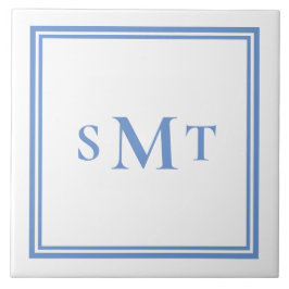 Azulejo Monograma de tres letras azul y blanco