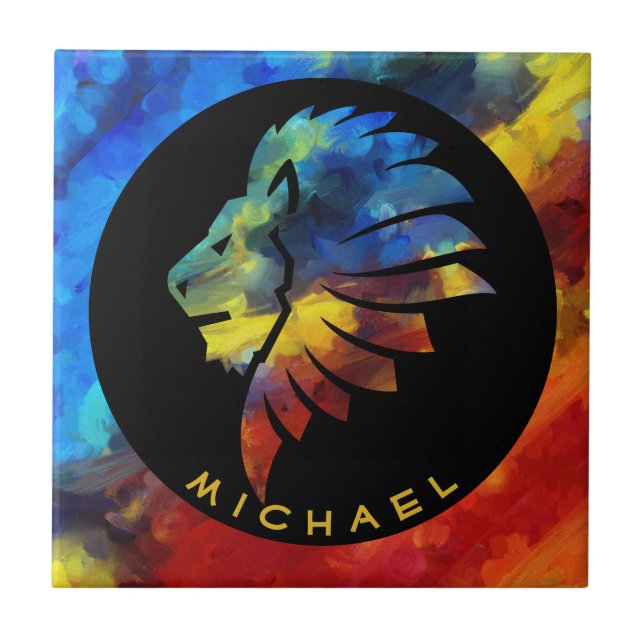 Azulejo Monograma del nombre de la acuarela del león de la (Frente)