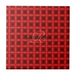 Azulejo Monograma del patrón de cuadrados geométricos rojo