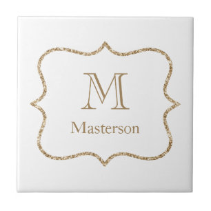 Azulejo Monograma dorado Nombre inicial Oro blanco Trendy