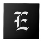 Azulejo Monograma E inicial negro y blanco,<br><div class="desc">Monograma E inicial negro y blanco,  fuente inglesa antigua.</div>