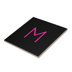 Azulejo Monograma editable moderno rosa y negro