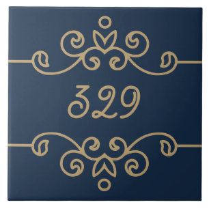 Azulejo Monograma elegante azul marino y oro vintage