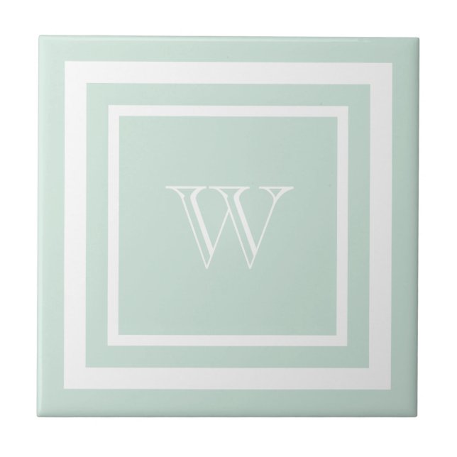 Azulejo Monograma enmarcado blanco verde espuma de mar (Frente)