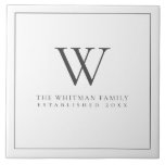 Azulejo Monograma familiar moderno elegante carbón vegetal<br><div class="desc">Familia Monograma Moderno Elegante Carbón Blanco Título Cerámico. Diseñado por, Life on Memory Lane, se muestra en carbón vegetal con texto con una tabla de cosas. Personalice su propio texto (todos los colores y tipos de letra también pueden ser personalizados por usted utilizando las herramientas proporcionadas en los menús de...</div>