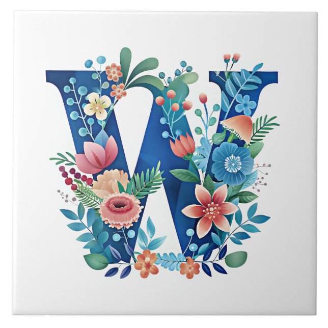 Azulejo Monograma floral ornamental W (Frente)