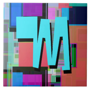 Azulejo Monograma geométrico coloreado inspirado en los añ