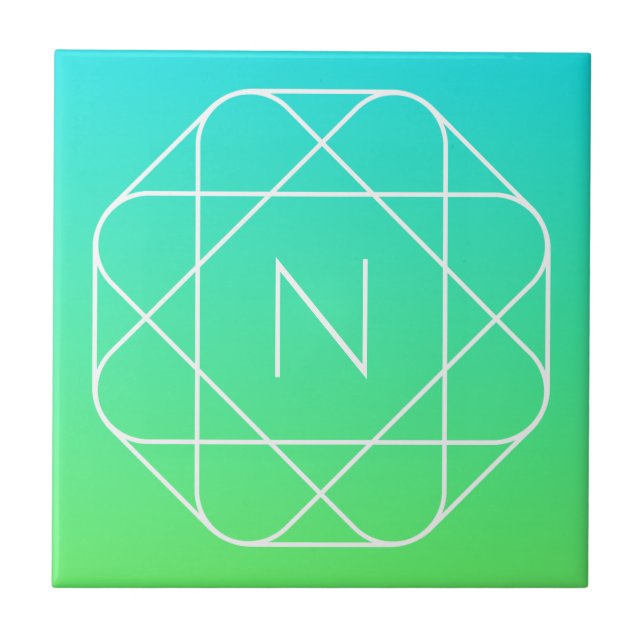 Azulejo Monograma geométrico de Guay | Ombre verde azul y  (Frente)