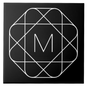 Azulejo Monograma geométrico en blanco y negro