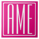 Azulejo Monograma inicial | Blanco Sobre Rosa Caliente<br><div class="desc">Guay y moderno.</div>