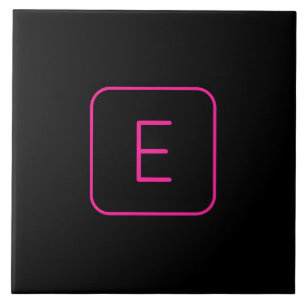 Azulejo Monograma Inicial de Estilo Moderno   Rosa y Negro