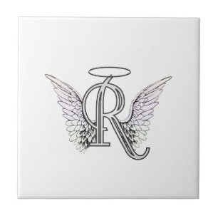 Azulejo Monograma inicial de la letra R con las alas y