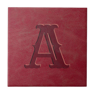 Azulejo Monograma inicial de textura de cuero rojo rústico