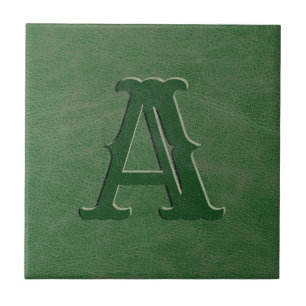Azulejo Monograma inicial de textura de cuero verde rústic