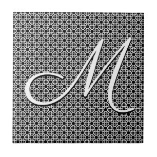 Azulejo Monograma inicial geométrico en blanco y negro