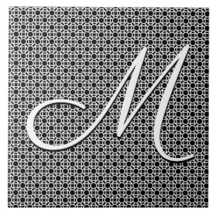 Azulejo Monograma inicial geométrico en blanco y negro