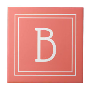 Azulejo Monograma Modernizado Coral y Blanco Inicial