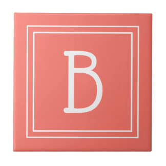 Azulejo Monograma Modernizado Coral y Blanco Inicial