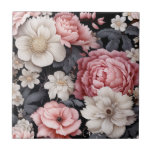 Azulejo Monograma moderno de floral rosa botánico<br><div class="desc">Elegante baldosa de cerámica floral rosa y gris. Así que bonito para tu decoración. Diseñado para ti por Blackberry Boulevard.</div>