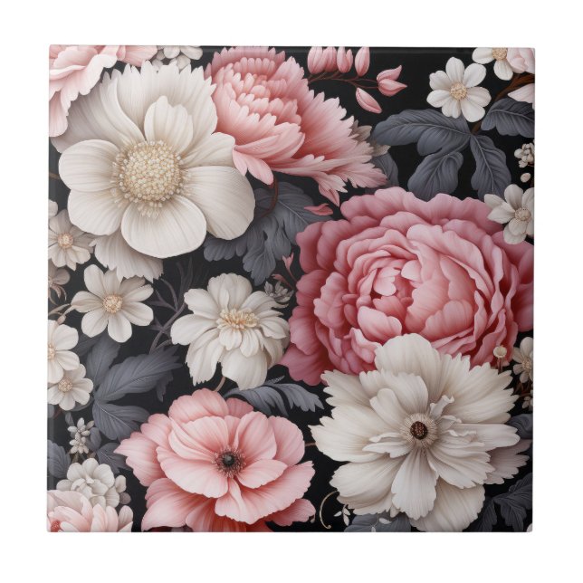 Azulejo Monograma moderno de floral rosa botánico (Frente)