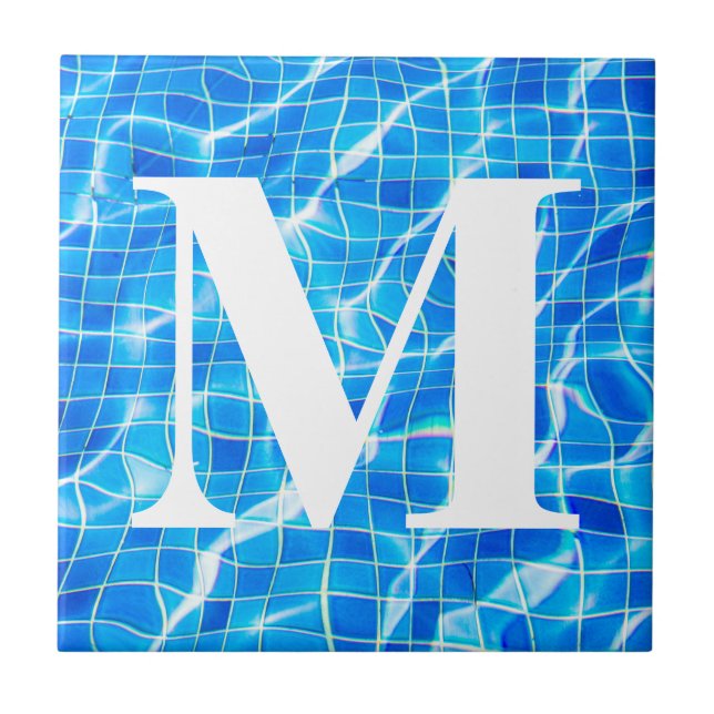Azulejo Monograma Natación Monogramada Piscina Azul Acuáti (Frente)